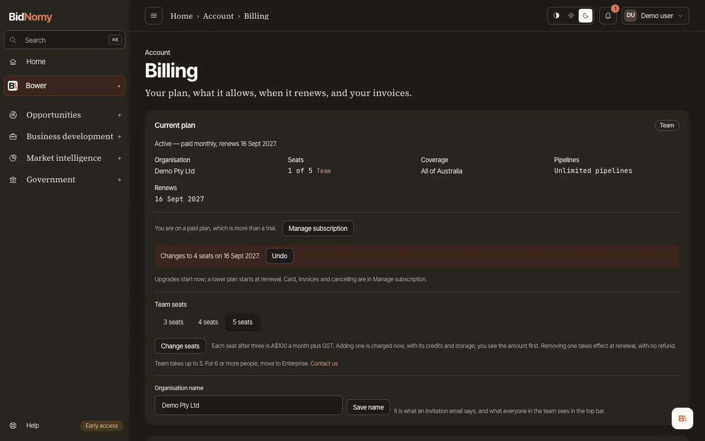 The Plans and billing page in the app.