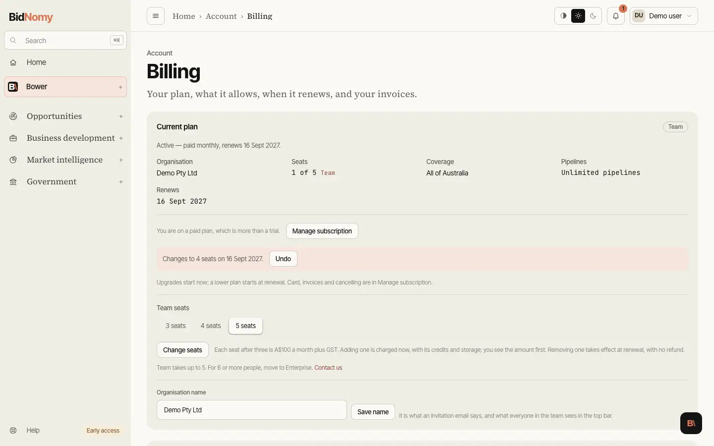 The Plans and billing page in the app.