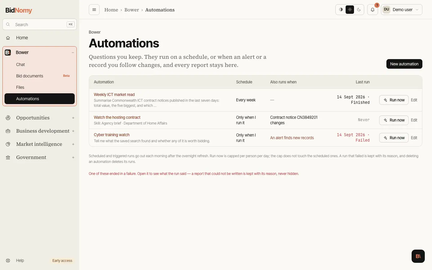 The Automations page in the app.