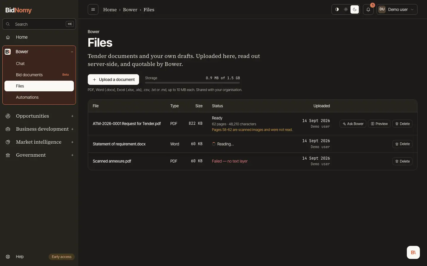 The Files page in the app.