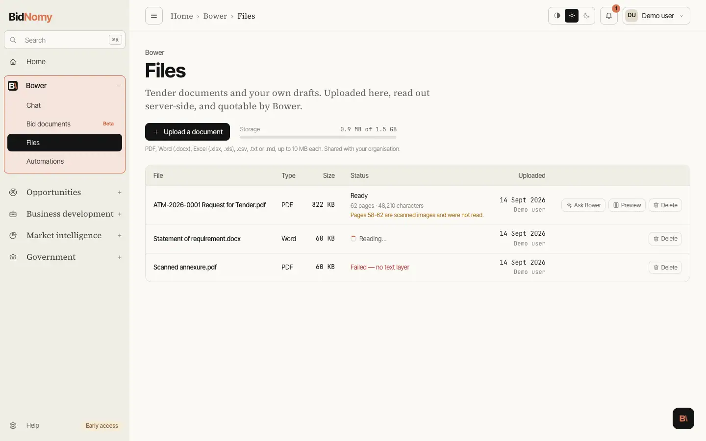 The Files page in the app.