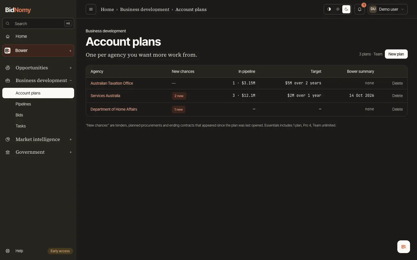 The Account plans page in the app.