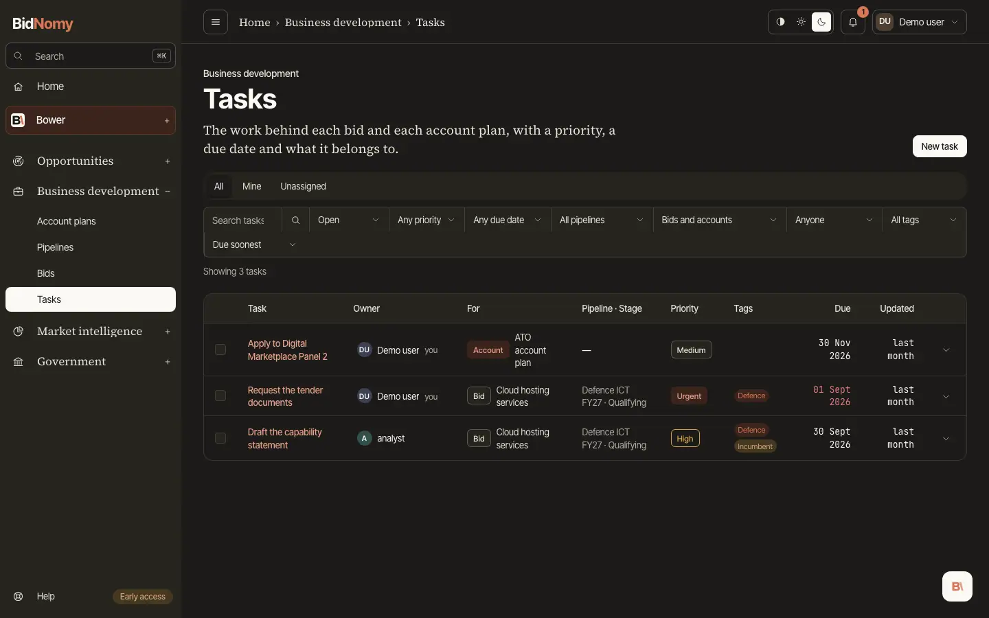 The Tasks page in the app.