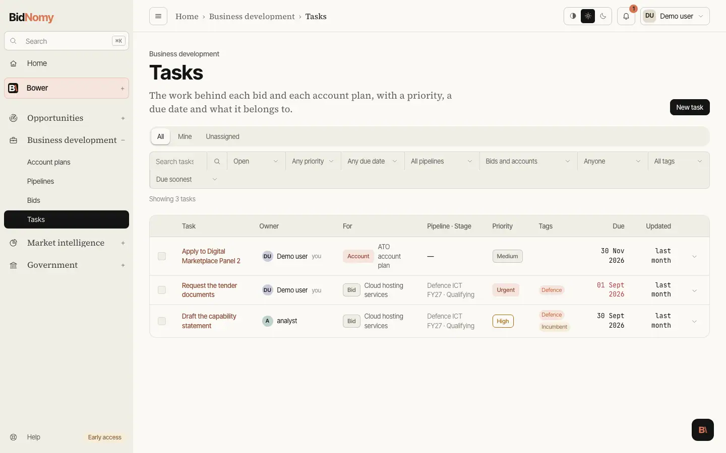The Tasks page in the app.