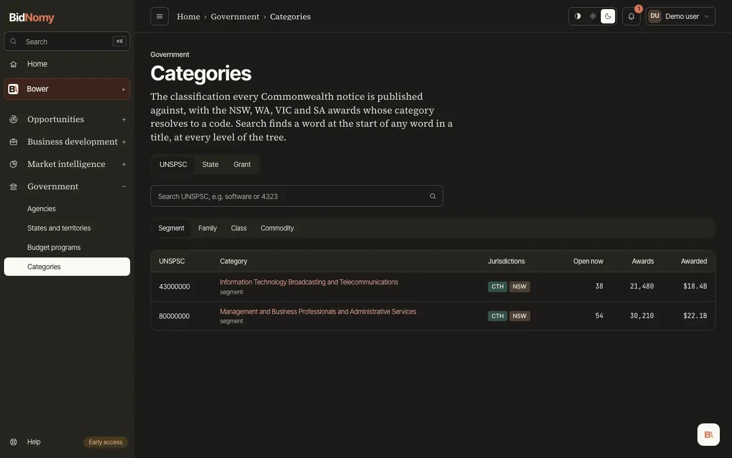 The Categories page in the app.