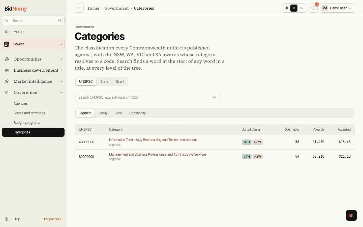 The Categories page in the app.