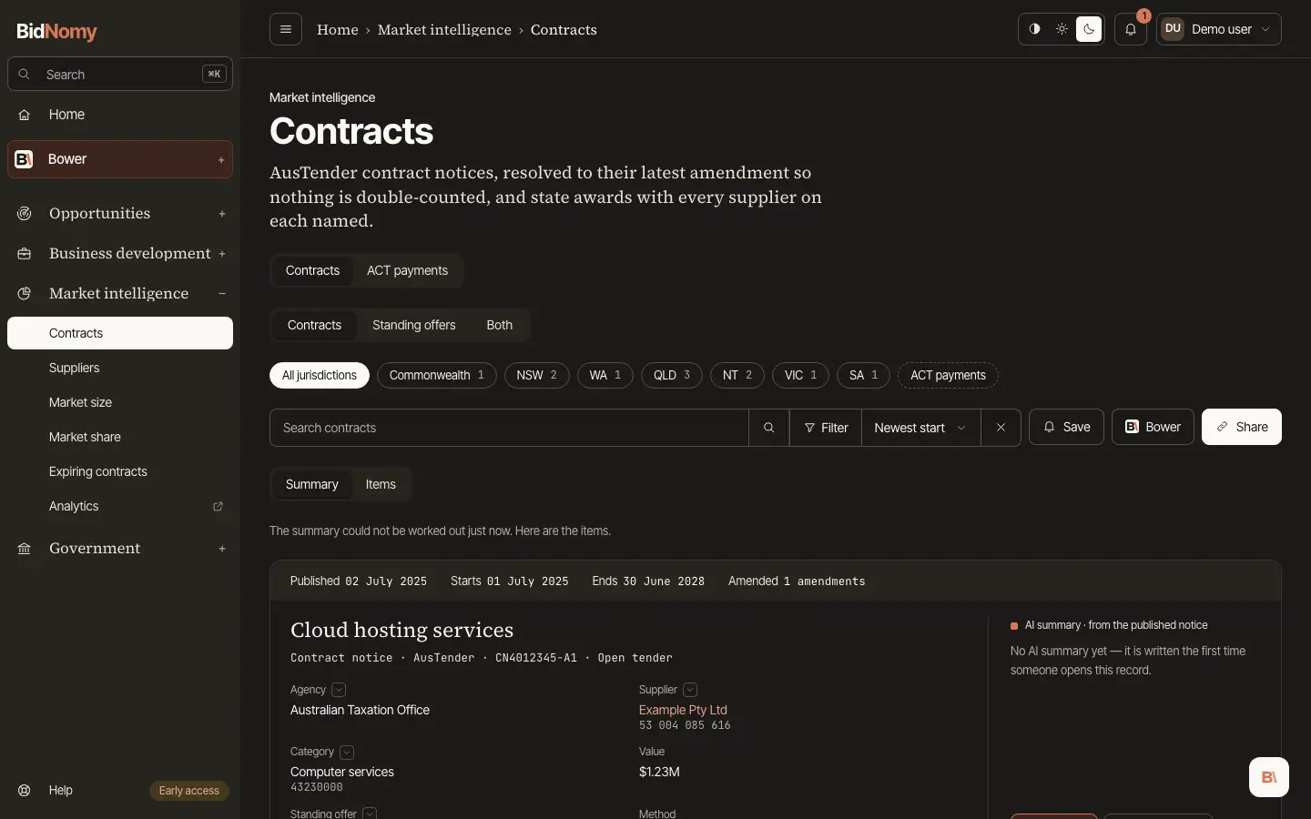 The Contracts page in the app.
