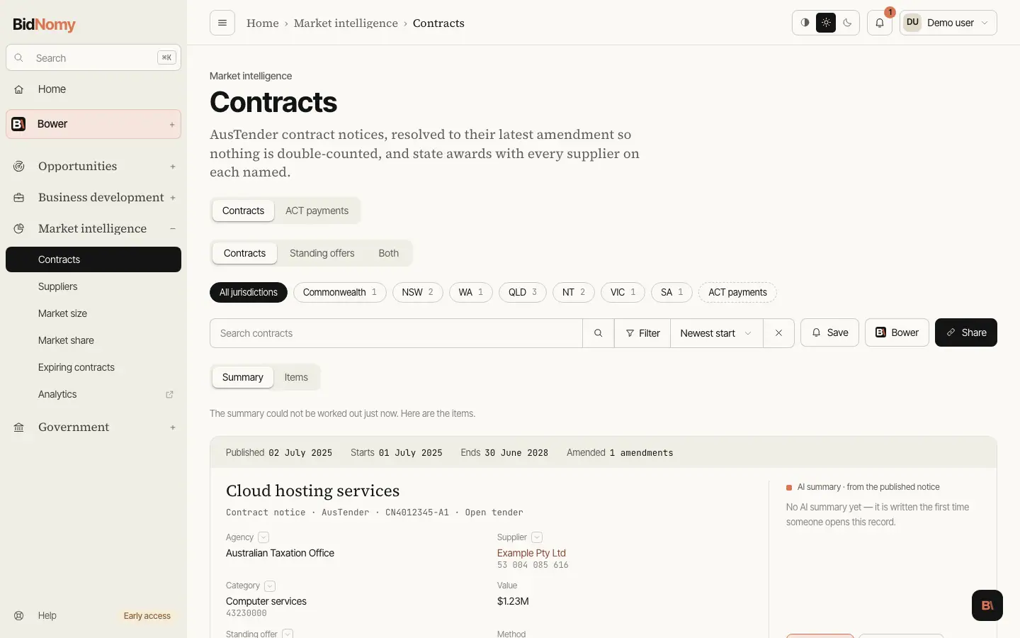 The Contracts page in the app.