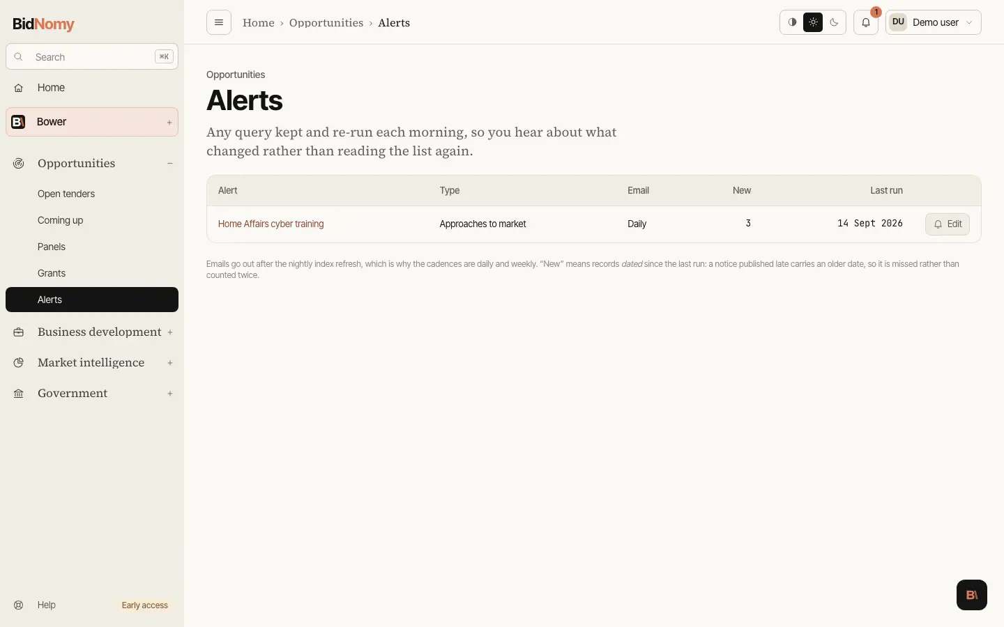 The Alerts page in the app.