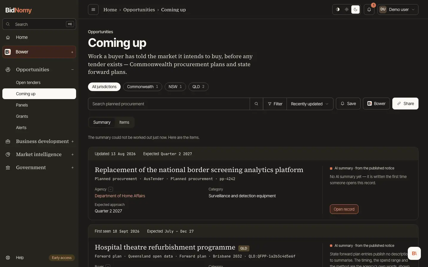 The Coming up page in the app.