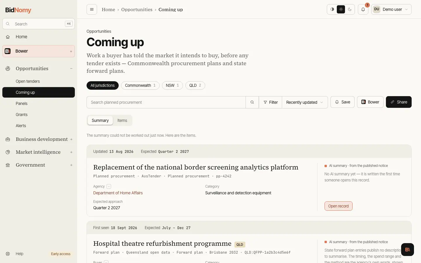 The Coming up page in the app.